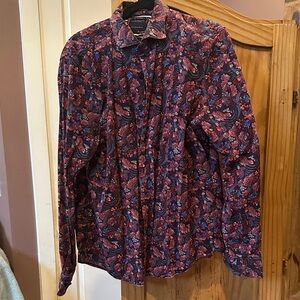 Denim & Flower Button-Up Shirt in Navy and Burgundy Paisley
